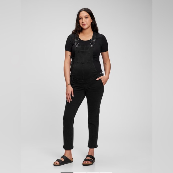 NWT Gap Women’s Maternity Small Black Bib Jean Classic Overalls Denim S - Picture 1 of 16